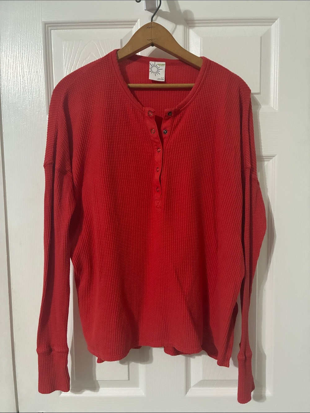 Offline by Aerie Red Waffle Henley Shirt Women's Size Small